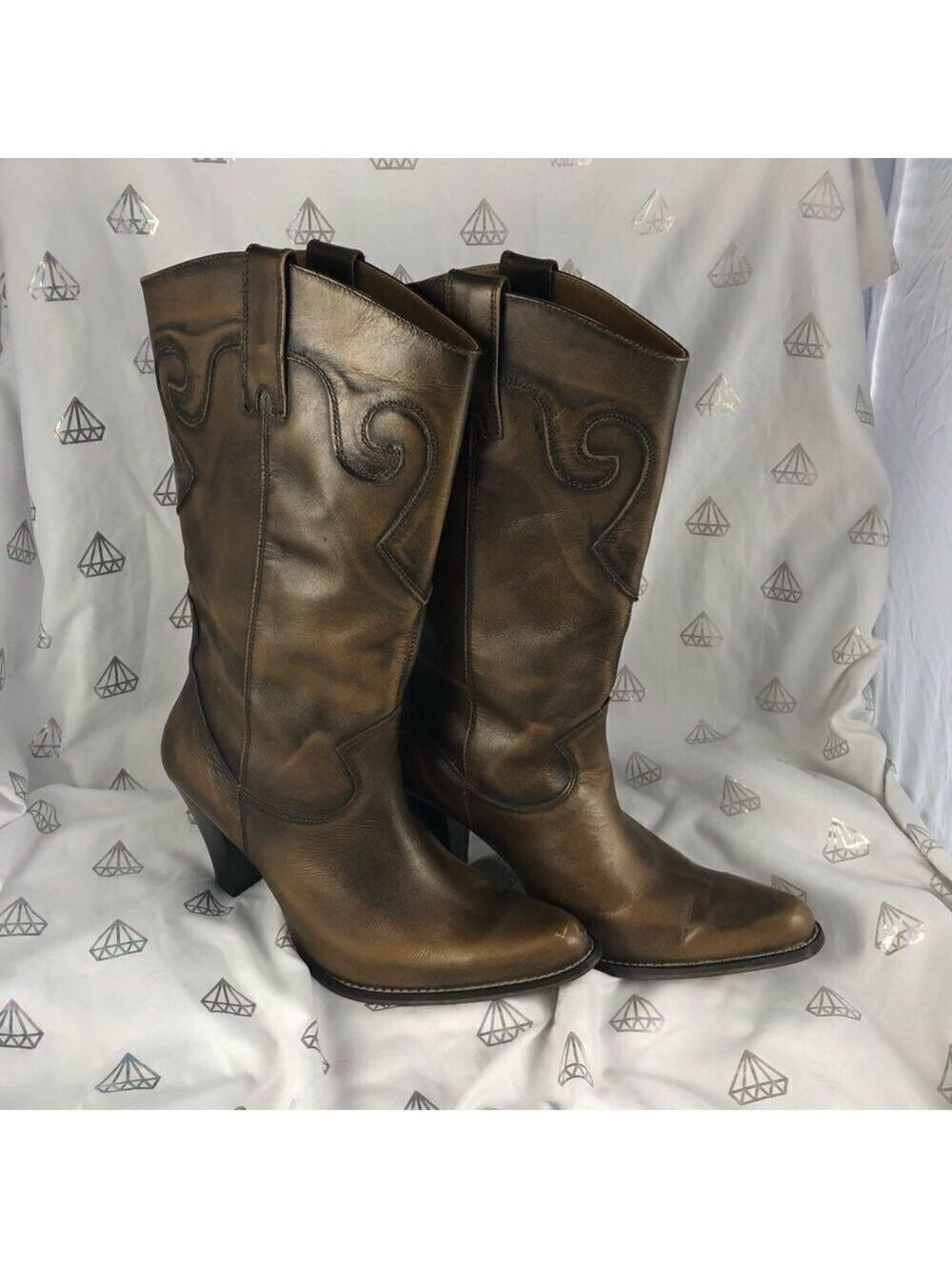 LOREDANO Italian Leather cowgirl high heel boots size 38